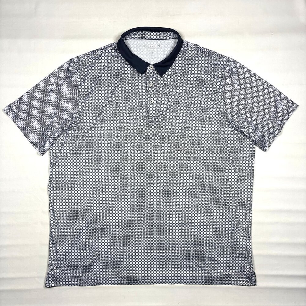 Maelreg Polo Mens 3XL Blue White Geometric Pattern Performance Casual Golf Shirt